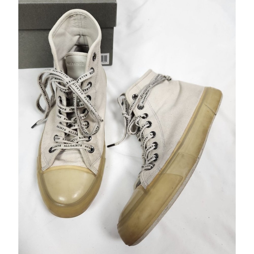 All Saints Men's Sz. 9 Jaxon High Top Canvas Trainers in Chalk White - Picture 1 of 9